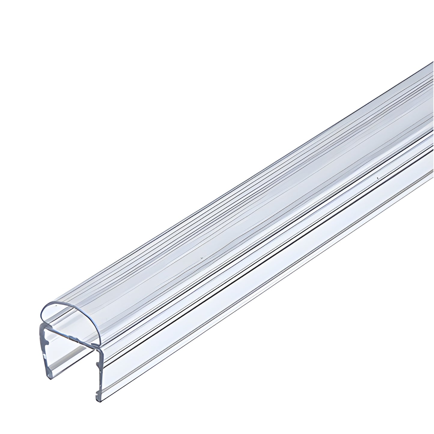 PCR12 clear polycarbonate U channel door seal with soft bulb, fits 1/2" glazing, 95" length, for inswing/outswing glass doors