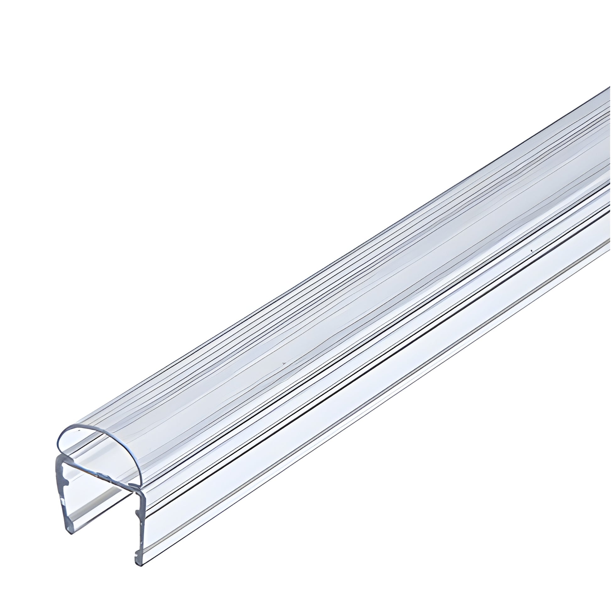 PCR12 clear polycarbonate U channel door seal with soft bulb, fits 1/2" glazing, 95" length, for inswing/outswing glass doors