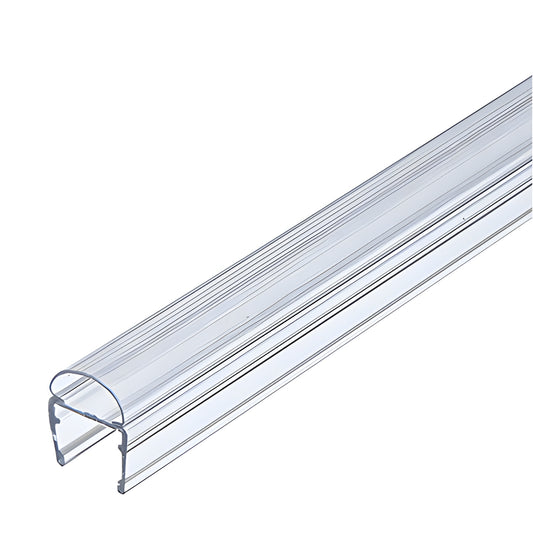 PCR12 clear polycarbonate U channel door seal with soft bulb, fits 1/2" glazing, 95" length, for inswing/outswing glass doors