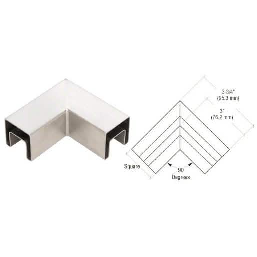 CRL 316 Brushed Stainless Steel 90° Cap Rail Corner - Sleek, Durable, Modern Design
