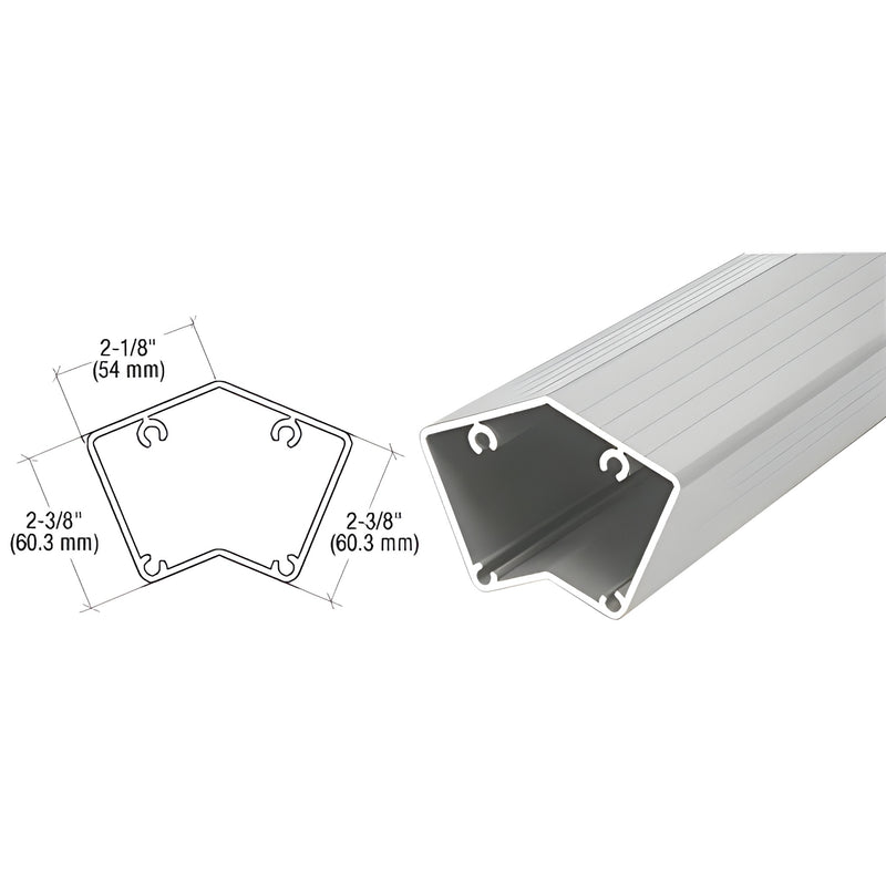 Silver metallic aluminum 135-degree railing corner post profile, 42 in stock length - SKU P542S