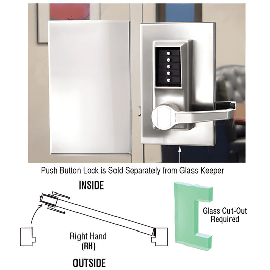 DL610RCPS polished stainless 6 10 center lock for 1/2 in tempered glass, right-hand; push-button sold separately.