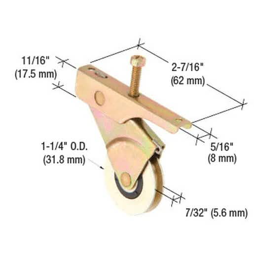 Steel Center Groove Sliding Screen Door Roller for Bay-Mill Doors, 1-1/4", Top Adjustment