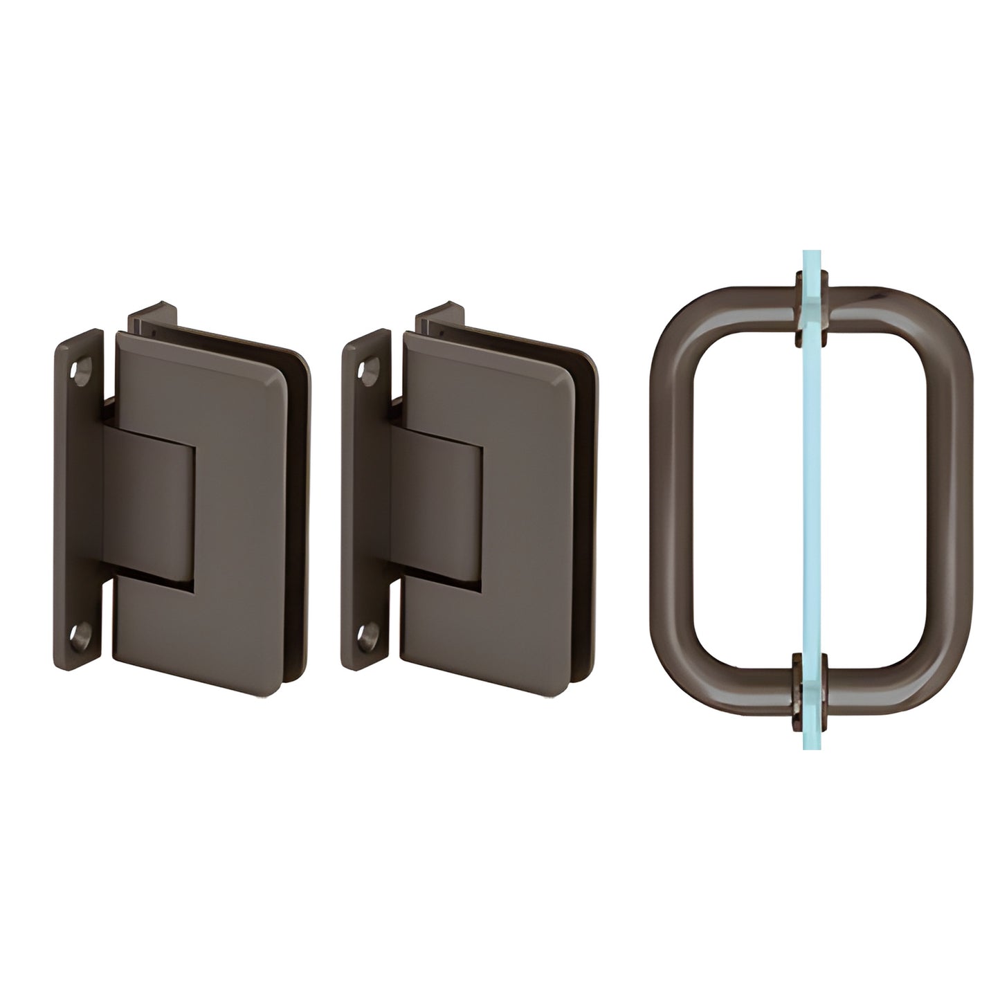 P1NS30RB oil-rubbed bronze shower hinge & pull set - two wall-mount brass hinges plus rectangular pull for 8-12mm glass
