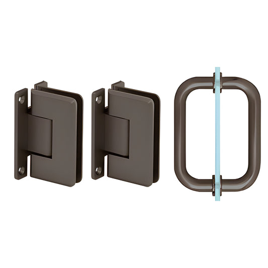 P1NS30RB oil-rubbed bronze shower hinge & pull set - two wall-mount brass hinges plus rectangular pull for 8-12mm glass