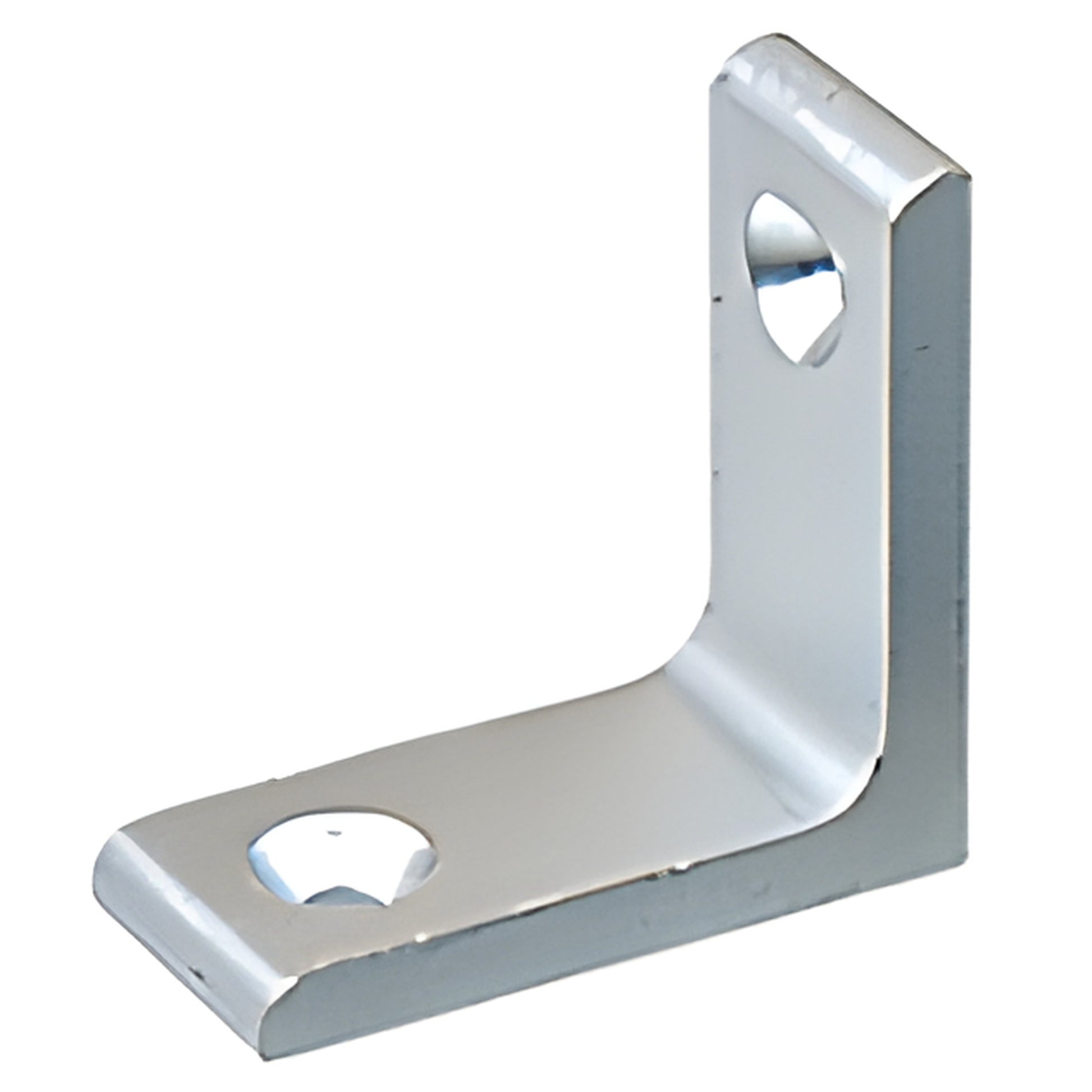 D664BA bright anodized aluminum L brace with two countersunk screw holes for partition posts