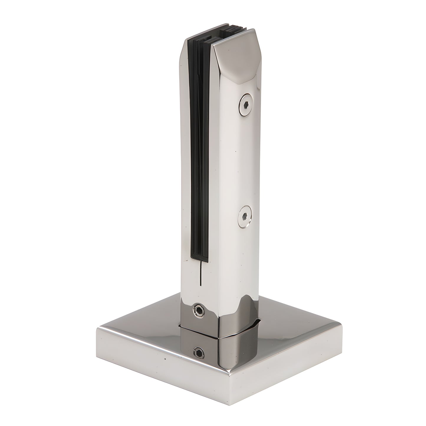 AFWC1SPS polished stainless steel one-piece surface-mount glass clamp on square base for 3/8-1/2 or 9/16 glass