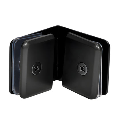 Matte black beveled 90 brass glass-to-glass clamp for 3/8-1/2" shower glass (SKU: BGC90MBL)