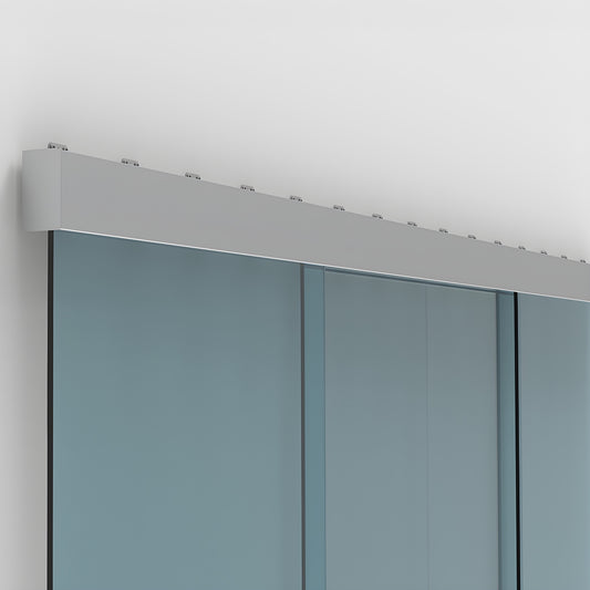 CRL502S2 satin-anodized synchronized bi parting glass door kit, wall mounted top track with two tempered glass panels (8mm)