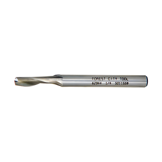 HSS spiral router bit for aluminum, 1/4" shank, single-flute spiral-up (SKU J40007)