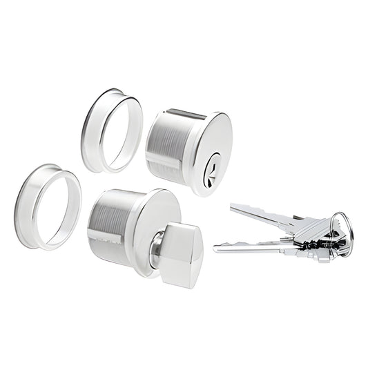 Mortise keyed cylinder combo DRA1020SA with thumbturn, trim rings and keys, satin anodized brass finish