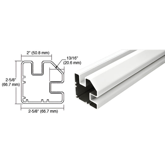 SP9194W sky-white aluminum windscreen post, 2-5/8" square profile, shown with technical cross-section drawing