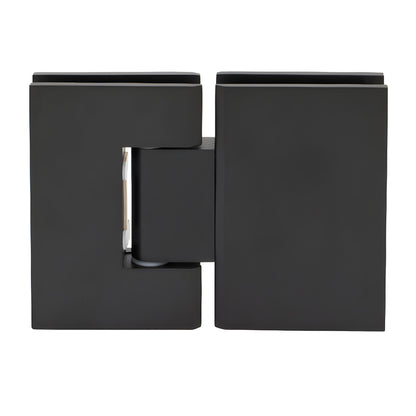 Matte black solid brass 180 glass-to-glass shower hinge MEL180MBL, square profile, self-centering.
