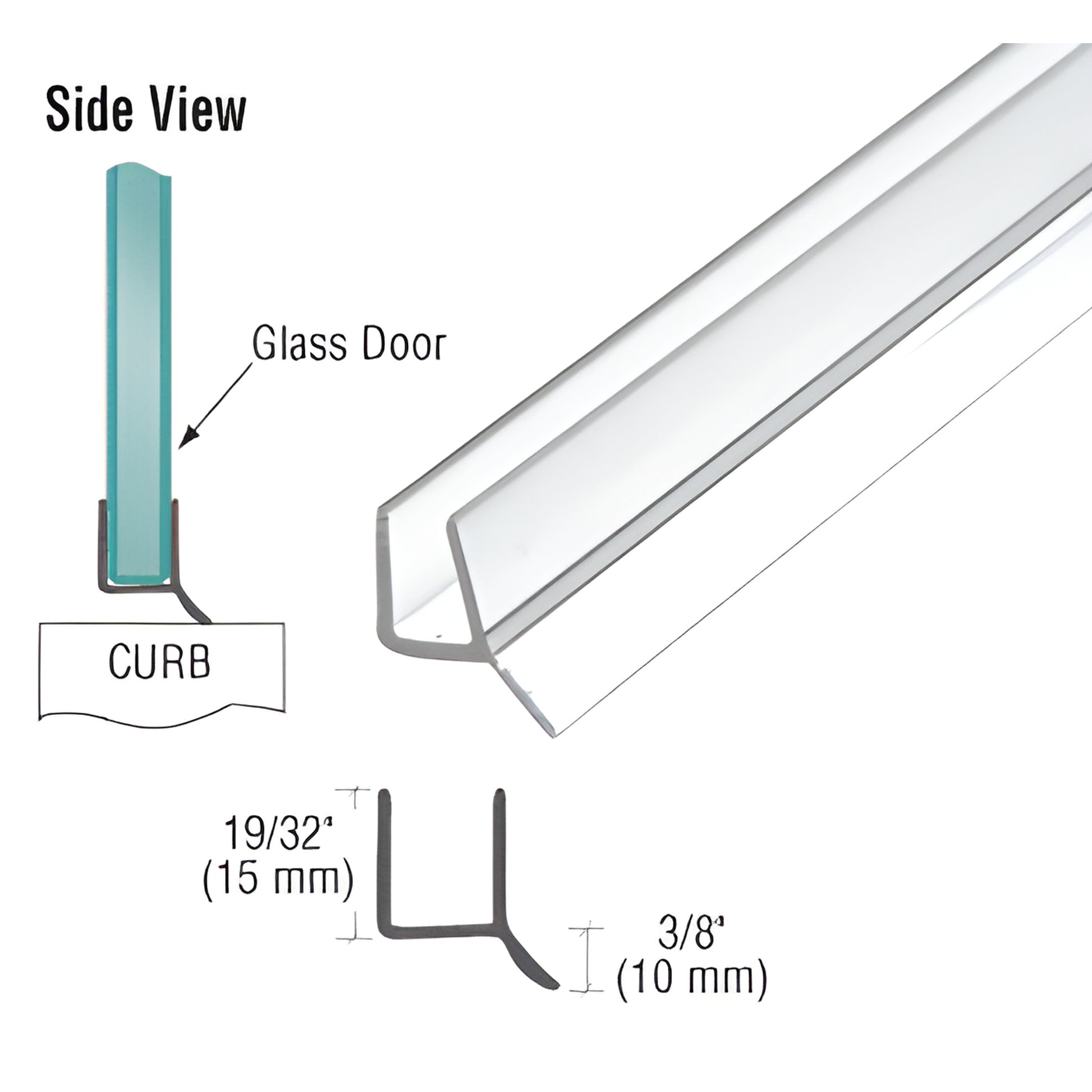 P120WS clear dual-durometer PVC snap-on door seal/sweep for 1/2" (12mm) glass, flexible wipe lip.