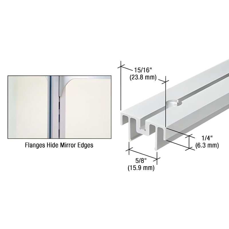 Satin anodized aluminum T-shaped mirror standard, 48 in, 5/8" opening, flanges hide mirror edges. SKU 22A48