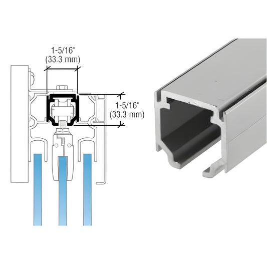 CRL3951A satin-anodized aluminum 118 in. top track for sliding doors, Softbrake compatible, pre-drilled.