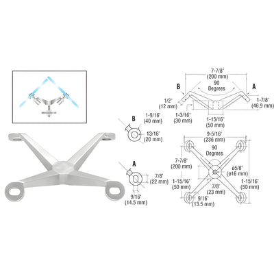 CRL Brushed Stainless Heavy-Duty 4-Way 90° Column Spider Fitting