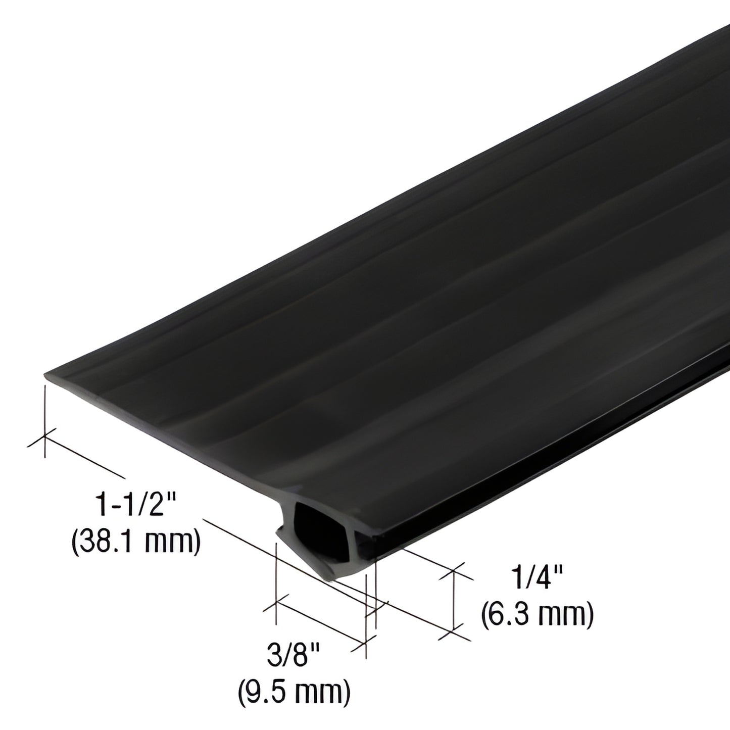 BS3109BLM black vinyl adjustable bug strip door sweep, 1-1/2" wide, tear-strip flap adjustable 3/8"-7/8"
