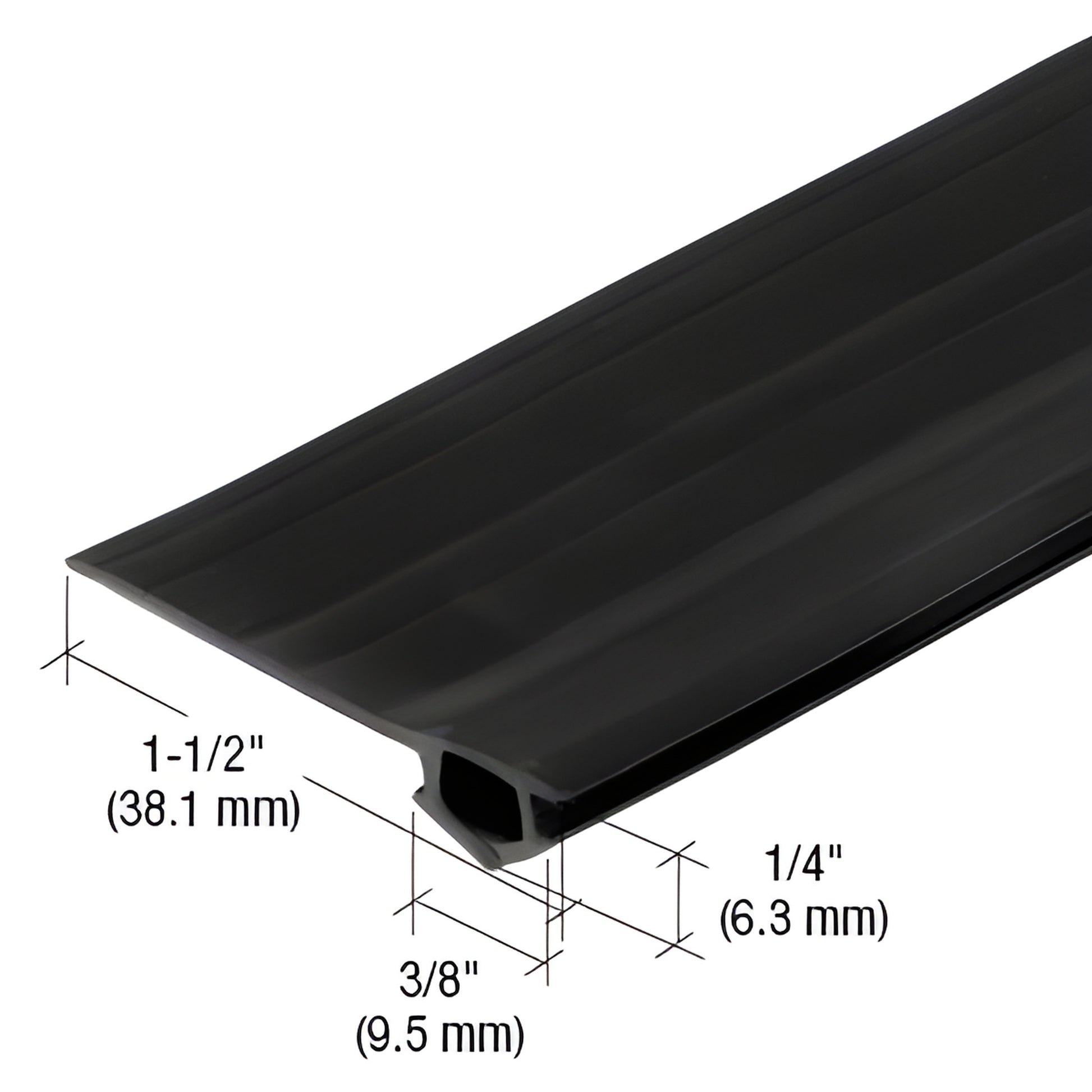 BS3109BLM black vinyl adjustable bug strip door sweep, 1-1/2" wide, tear-strip flap adjustable 3/8"-7/8"