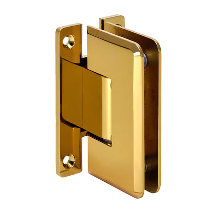 Polished brass Cologne shower hinge (SKU C0L037BR), beveled H back plate, for 10-12mm glass, self-centering.