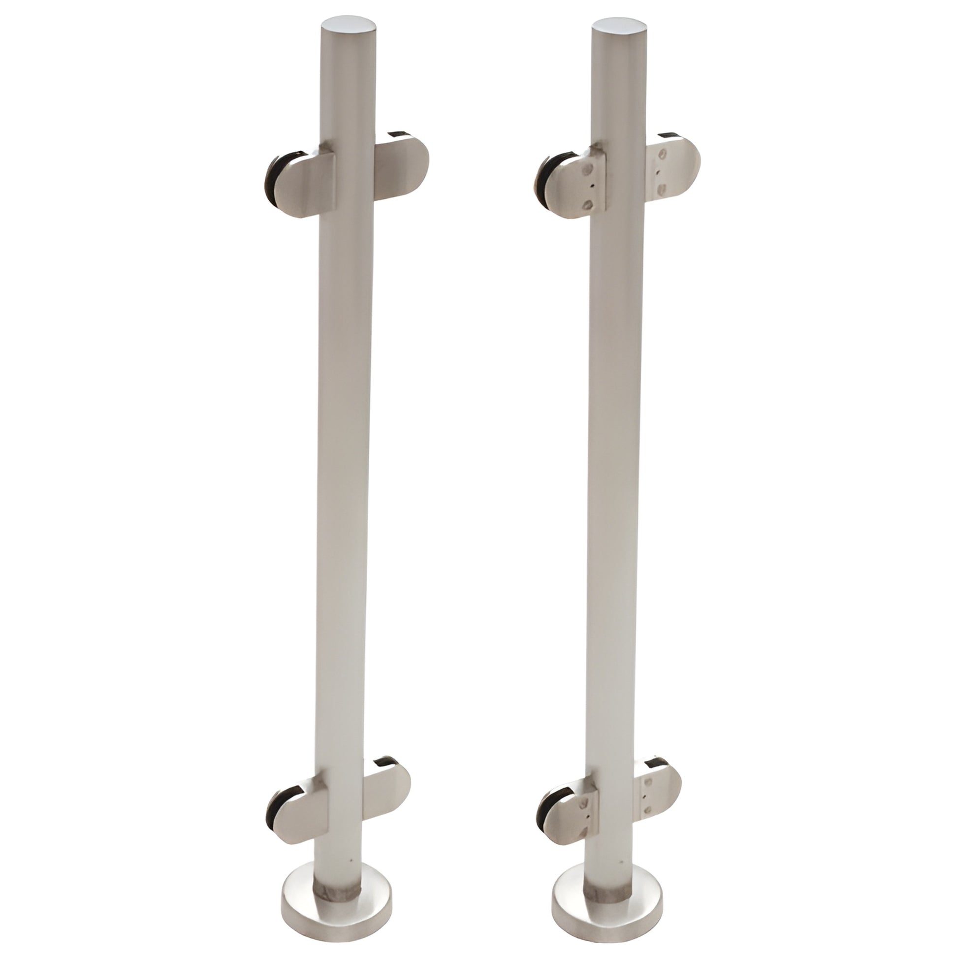 PR1540CBS brushed stainless steel 1-1/2" pipe glass railing posts with base plates and clamp mounts