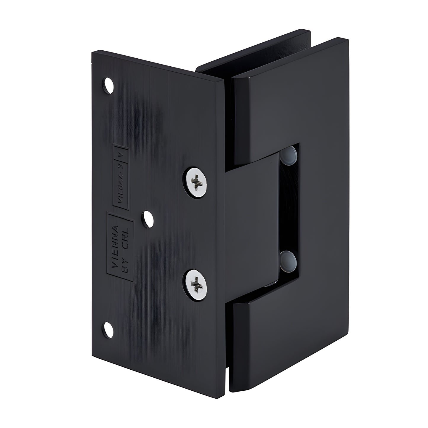 Matte black brass Vienna shower hinge V1E544MBL, squared offset wall-mount for 3/8-1/2 in glass, 5 pre-set