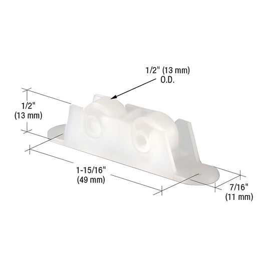 CRL SKU G3176 white nylon flat-edge tandem window roller assembly, 1/2" OD rollers, 7/16" housing.