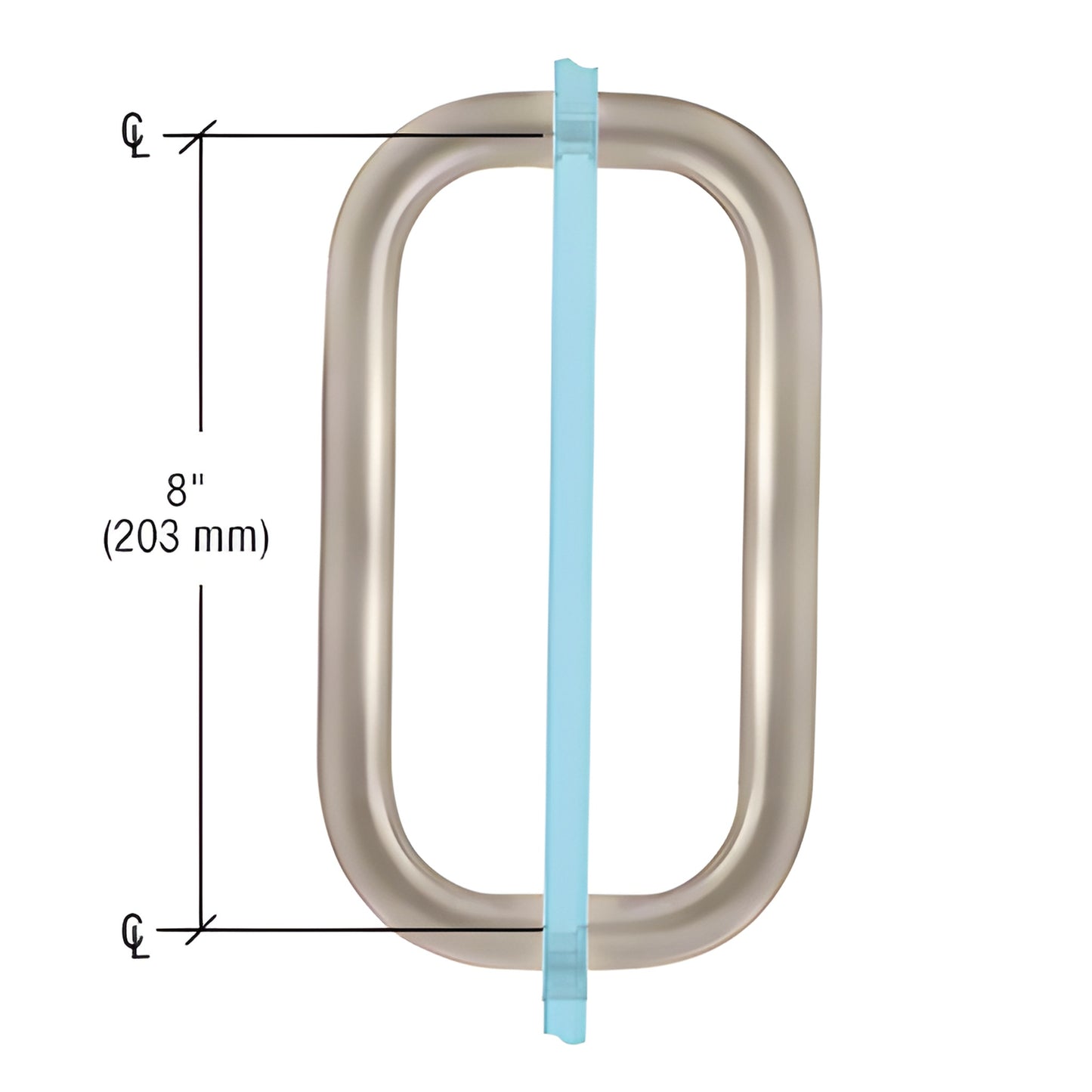 Satin nickel solid brass 8 center-to-center back-to-back shower glass pull handle, fits 1/4-1/2 glass (SKU BPD8SN)