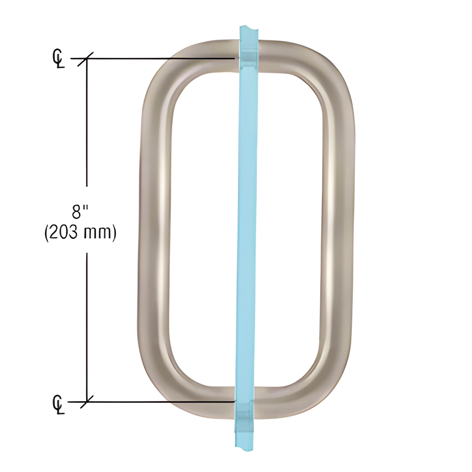 Satin nickel solid brass 8 center-to-center back-to-back shower glass pull handle, fits 1/4-1/2 glass (SKU BPD8SN)