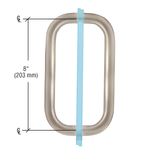 Satin nickel solid brass 8 center-to-center back-to-back shower glass pull handle, fits 1/4-1/2 glass (SKU BPD8SN)