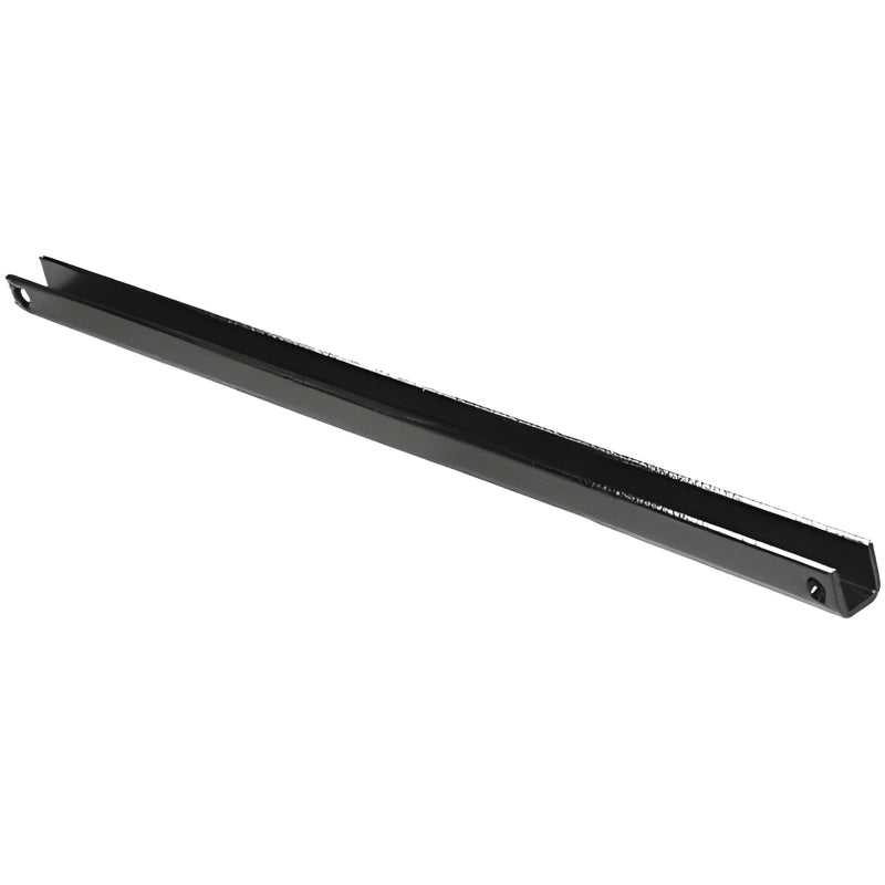 Long black stainless steel custom stanchion (PSTC), rectangular channel with end mounting holes for core-mount railing