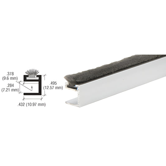 CRL D632A aluminum satin-anodized dust-proof rail with black pile insert, extrusion profile and dimensions shown.