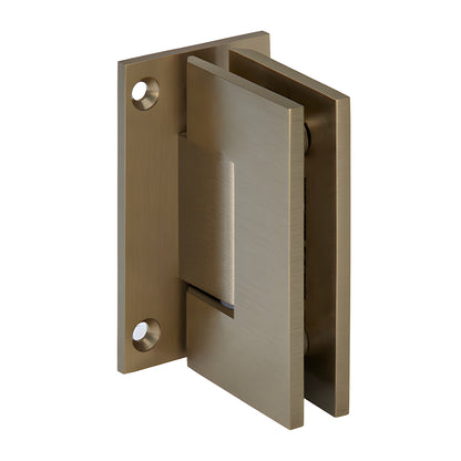 Brushed bronze brass Geneva shower door hinge, wall-mount full back plate, fits 8-12mm glass (SKU GEN037BBRZ)