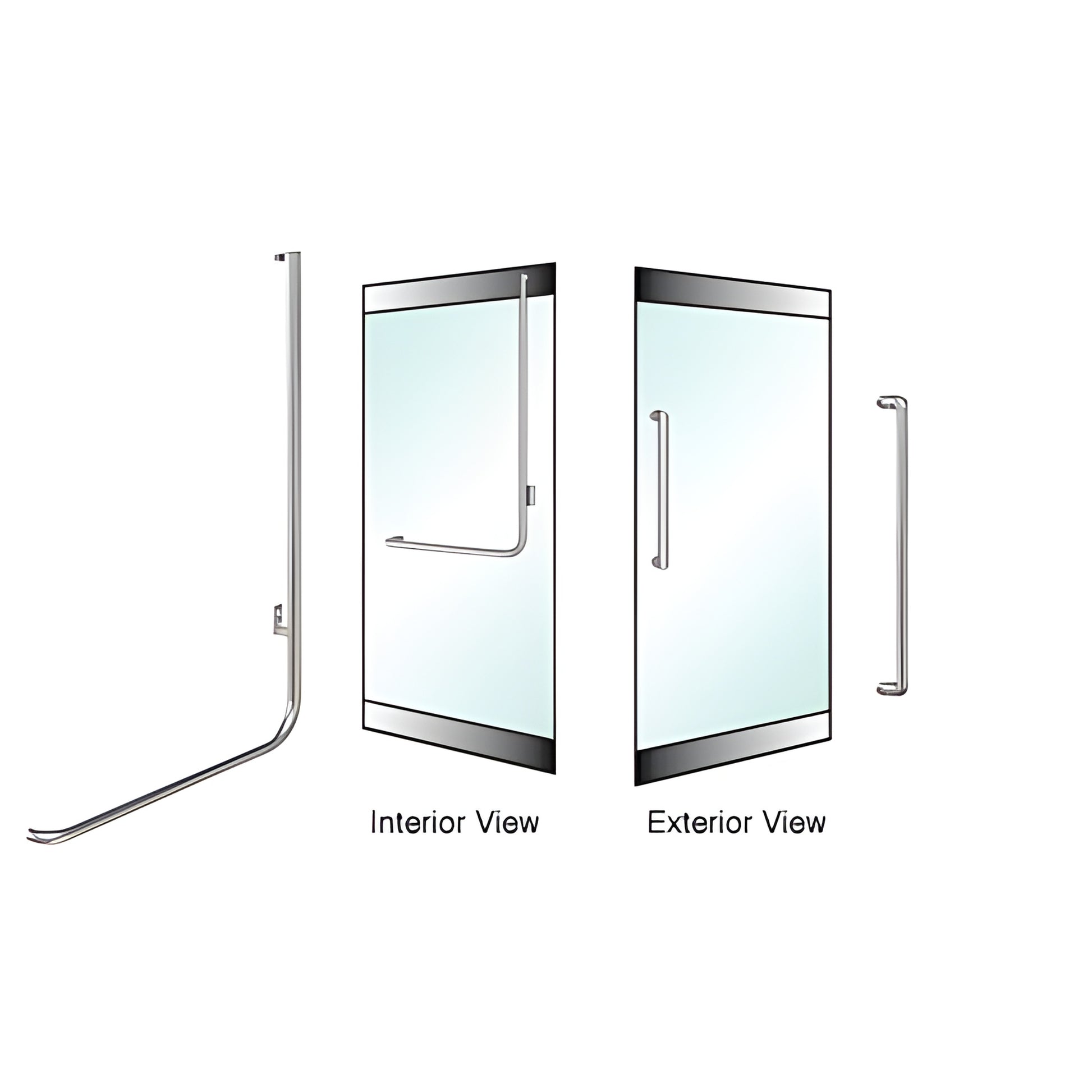 Brushed stainless rail-mount dummy handle for 1/2" or 3/4" glass doors, right hand reverse - SKU DH100X3RBS