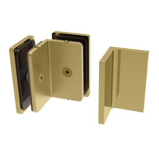 Satin Brass Como Series Glass-to-Glass Bracket for sleek, modern glass installations.