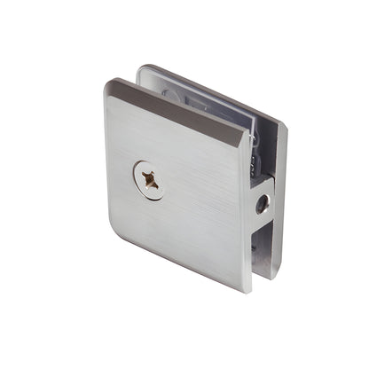 Brushed chrome beveled wall-mount glass clamp (solid brass) for 3/8-1/2 glass, SKU BCU4BCH