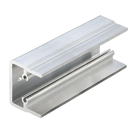AP205 mill-finish aluminum hardware for horizontal mullions and storefronts; extruded profile with screw channel.