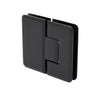 Matte black Cologne 180 glass-to-glass shower hinge, brass with beveled edges and rounded corners, fits 3/8-1/2" glass.