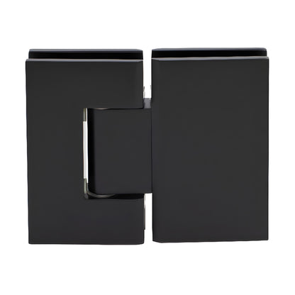 GEN580MBL matte black Geneva glass-to-glass shower hinge, solid brass, 5 pre-set reversible pivot, fits 8-12mm glass