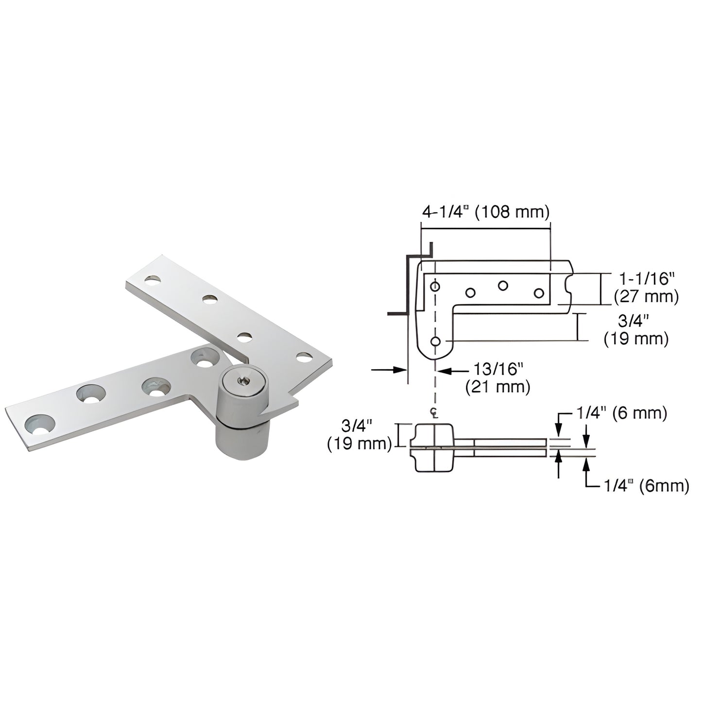 Rixson R180PC polished chrome 3/4" offset top pivot for mortised doors, aluminum body with oil impregnated bronze bearing