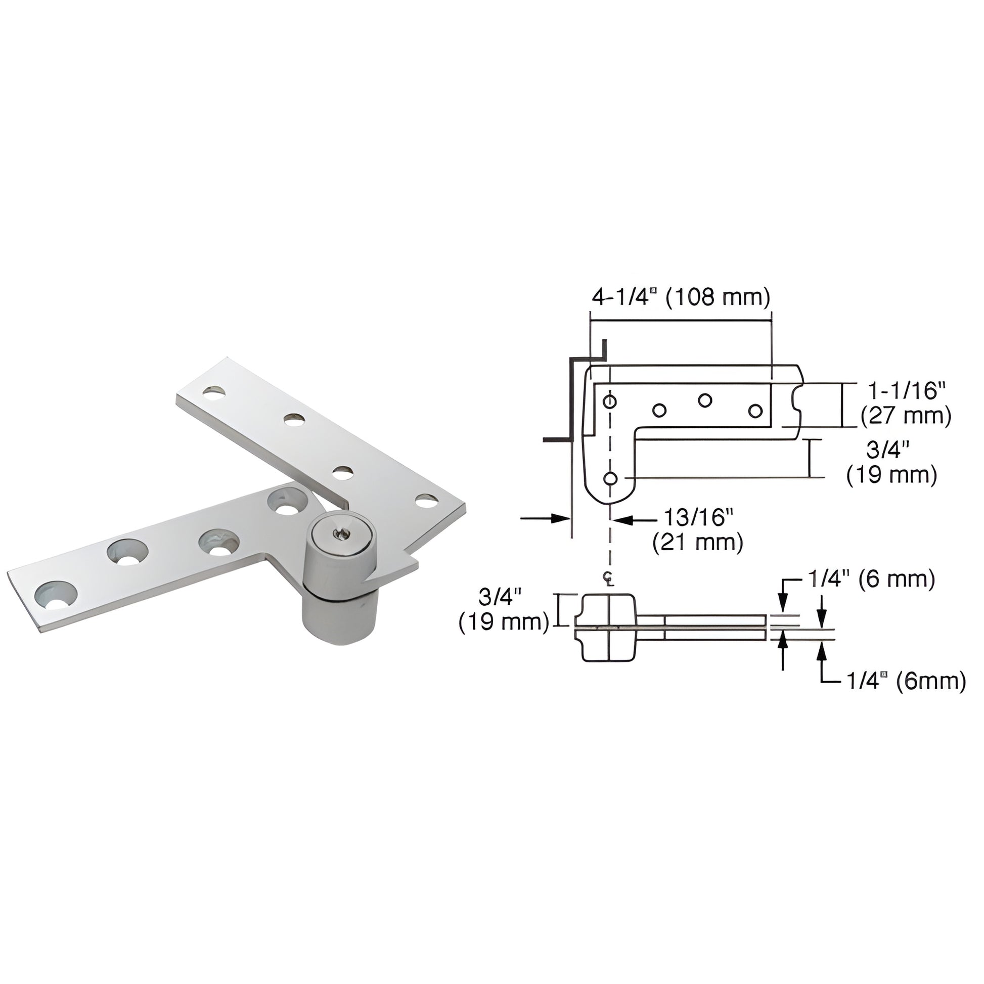 Rixson R180PC polished chrome 3/4" offset top pivot for mortised doors, aluminum body with oil impregnated bronze bearing