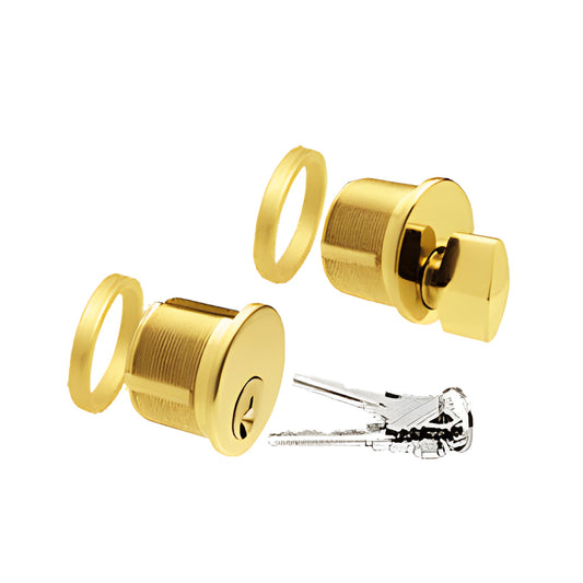 Polished brass keyed mortise cylinder and thumbturn combo with keys, for 4x10 center lock (DRA5060PB)