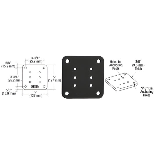 BP5BL matte-black 5x5 in. aluminum square base plate with countersunk and anchor holes for 2-3/8" posts
