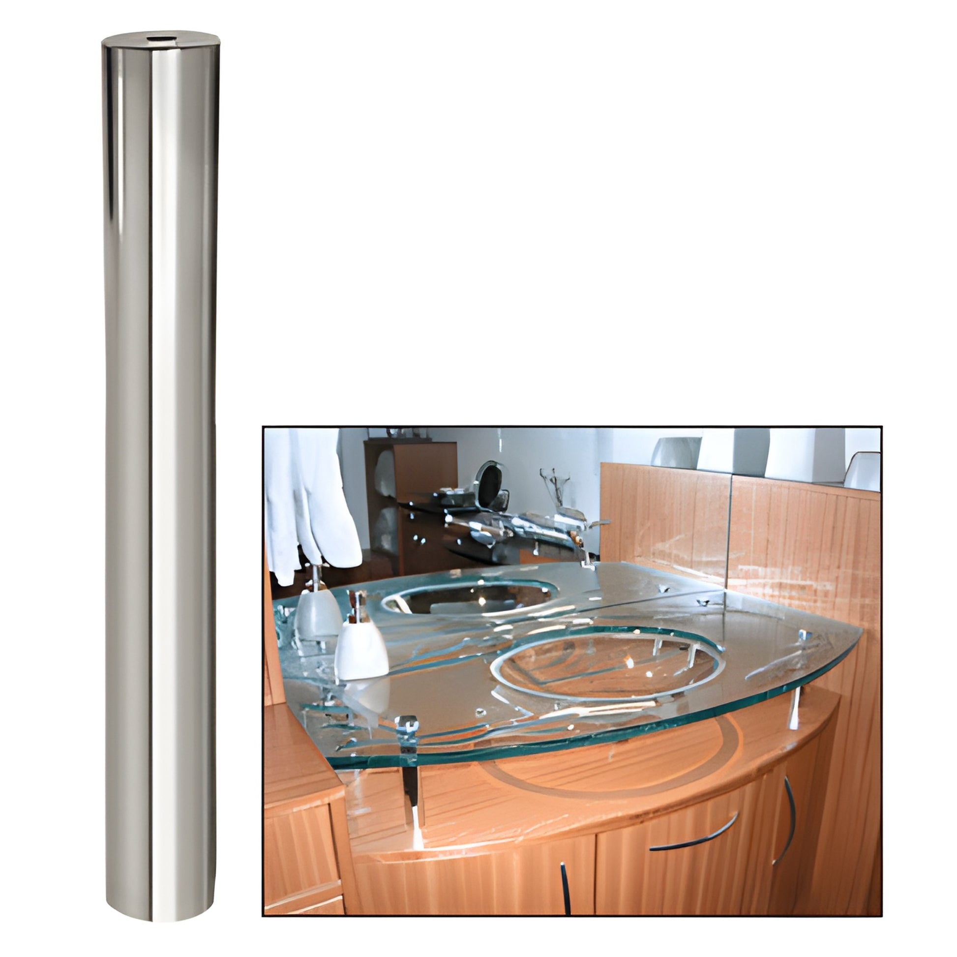 Brushed stainless 3/4" diameter 6" standoff mounting post for glass displays, SKU S0B346BS