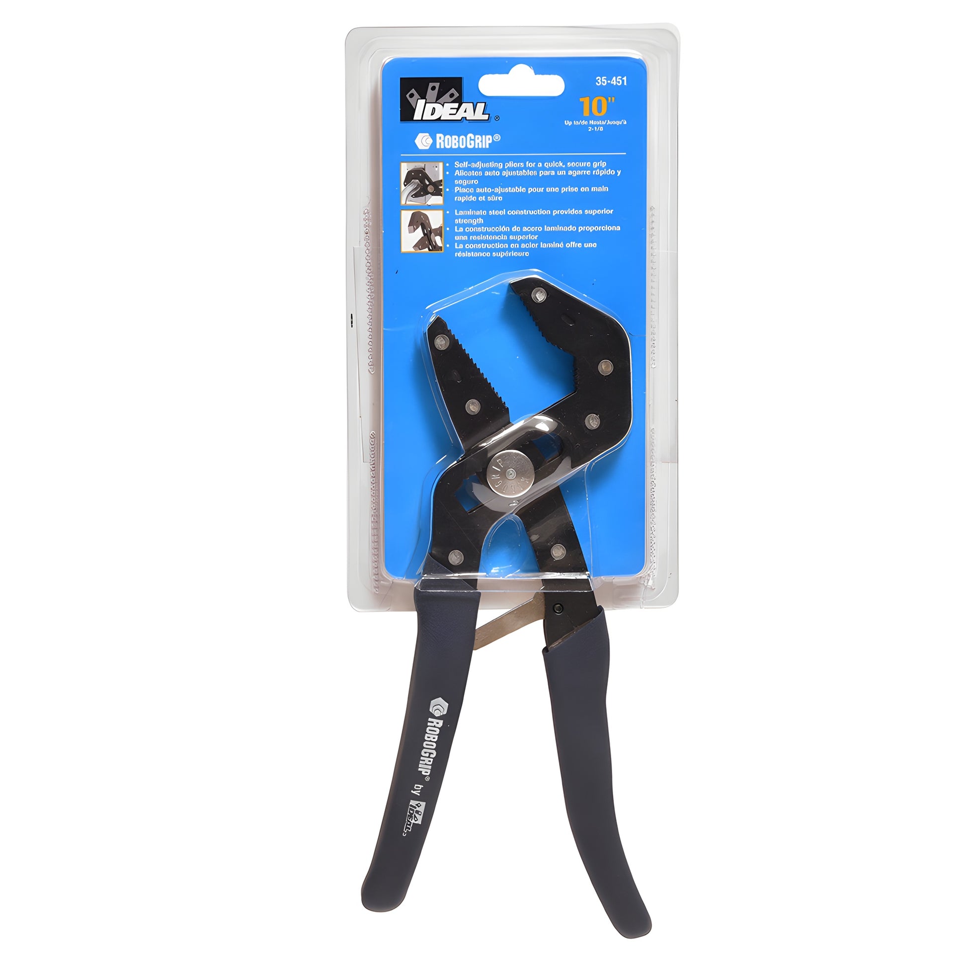 Robo-Grip RBG10M 10 in self-adjusting curved-jaw pliers with textured matte handles and serrated black jaws
