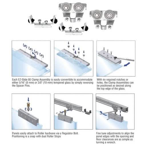 CRL EZ-Slide 80 Rollers and Stops - Durable sliding door hardware for smooth operation.