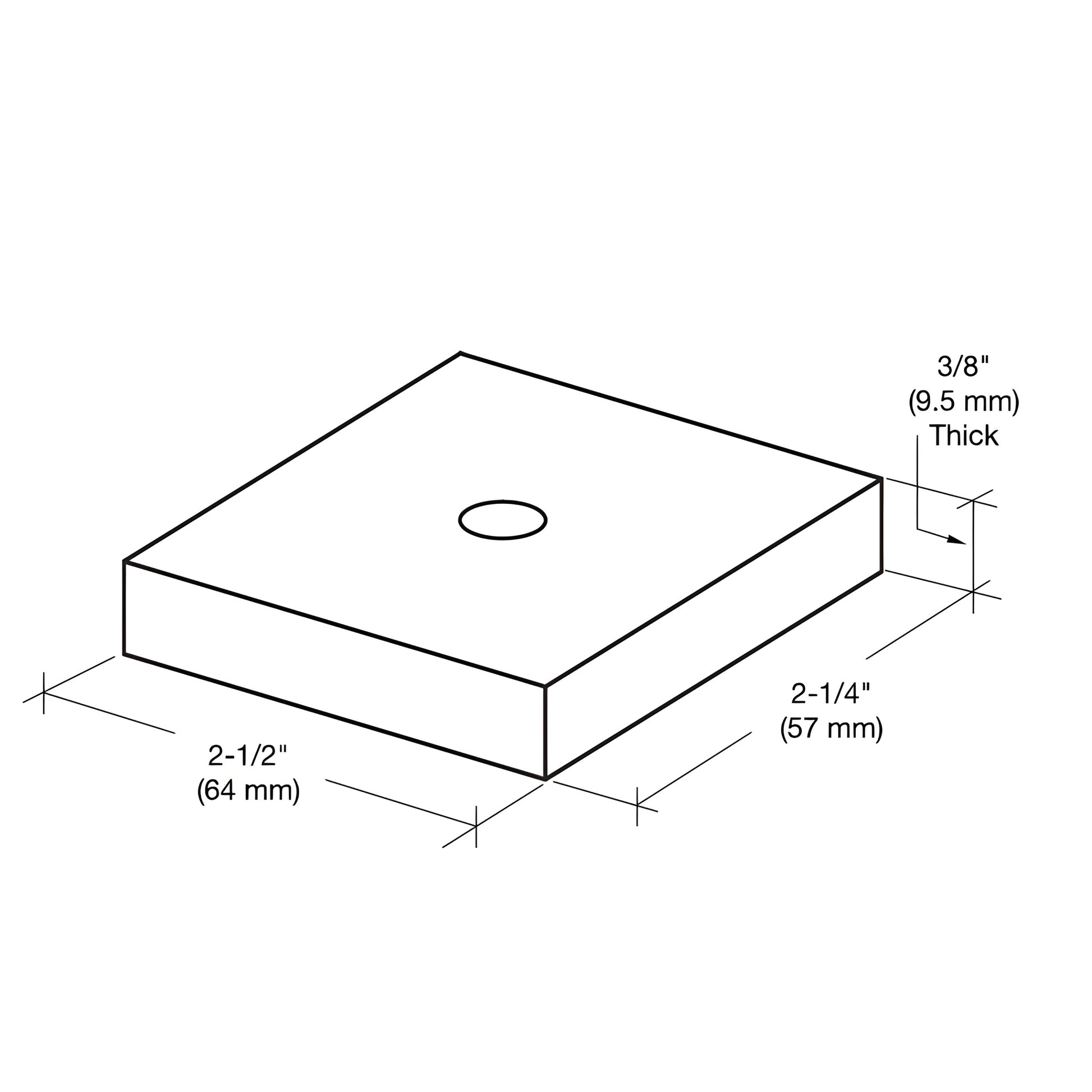 CRL BSDB38 satin anodized aluminum square drain block, 2.5 2.25 0.375 in, central mounting hole