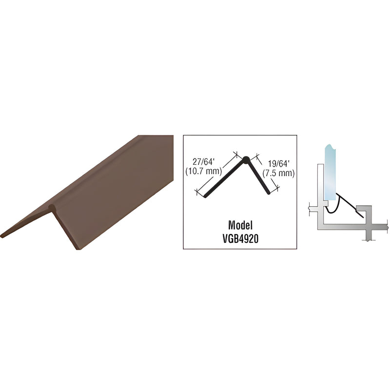 Bronze snap-in vinyl glazing bead for aluminum windows, model VGB4920BRZ - low-profile trim, 72" lengths, 27/64" 19/64"