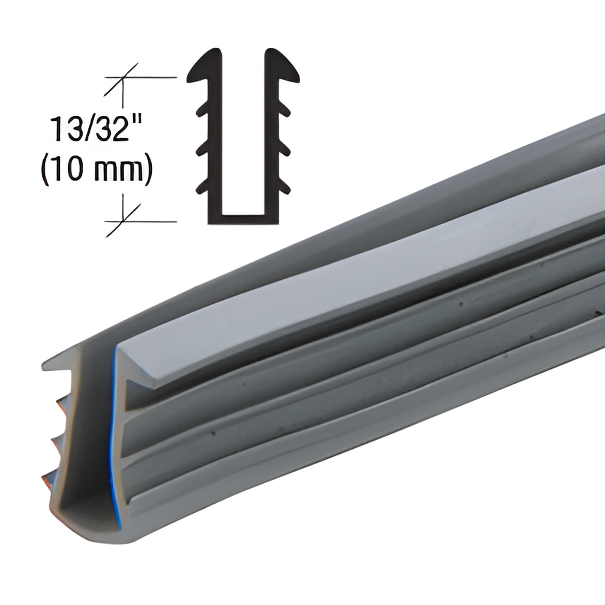 DV144C light gray vinyl H bar track insert for 3/16-1/4 in (5-6 mm) glass, 13/32 in (10 mm) depth.