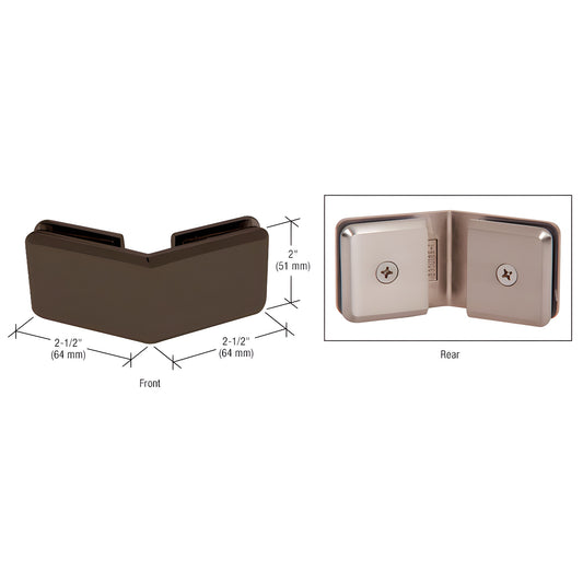 BGC1350RB beveled 135 glass-to-glass clamp, oil-rubbed bronze solid brass, fits 3/8-1/2" frameless glass.